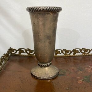 Pottery Barn Silver Plated Bud Vase Ribbon Edge 5”